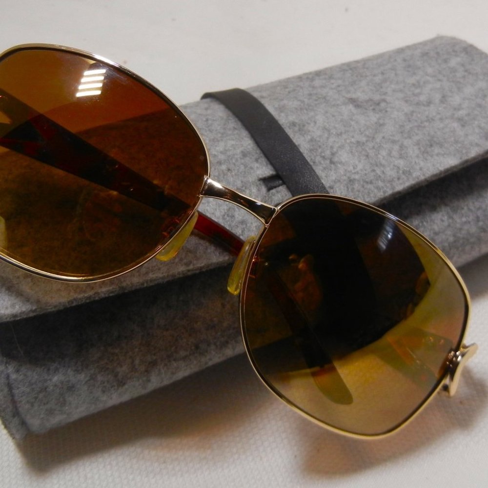 Tortoise Gold Trim Sunglasses Nine & Co Gradient Brown Lenses Case